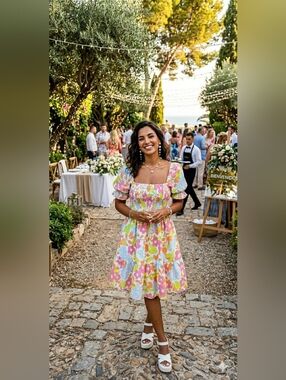 Spring Wedding Guest Dress Retro Med Ruffle Floral Cottage Smocking Babydoll
